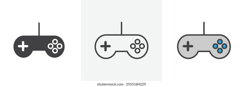 Game controller icon collection in black and colored style.