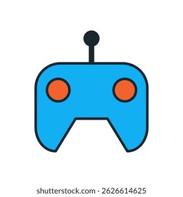 Ícone de controlador de jogo em estilo plano com cores negrito e layout minimalista