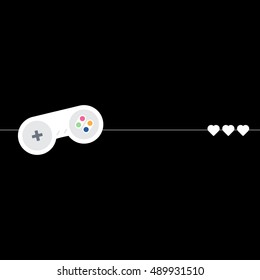 Game controller icon - flat style. with three hearts showing love for gaming. three lives in gaming. blogger post for social media. vector illustration. eps 10.