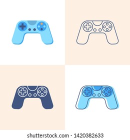 Game controller icon set in flat and line style. Modern tech device for computer games playing. Vector illustration.