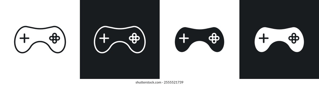 Game controller icon vector collection in black and white.