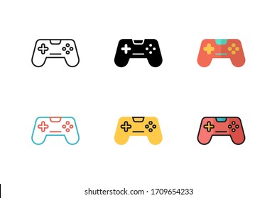 game controller icon vector illustration with six different style design. isolated on white background