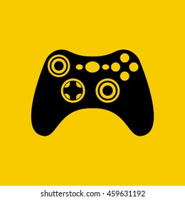 Game controller icon. Vector illustration. Isolated black pictogram gamepad on a yellow background. Joystick silhouette of wireless.