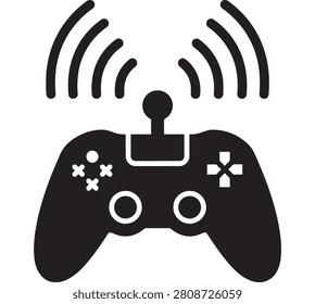 Game Controller Icon with Wireless Signal Waves and Interactive Buttons for Gaming Connectivity and Soundless Control Concept Design
