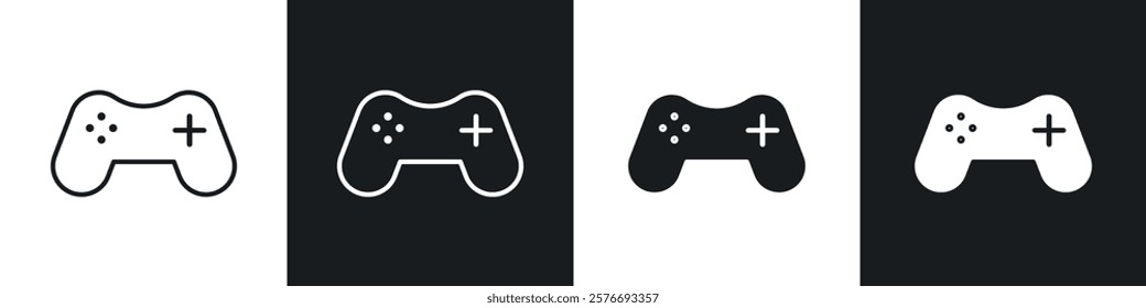 Game controller icons collection in black and white solid and line style