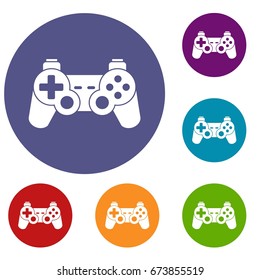 Game controller icons set in flat circle reb, blue and green color for web