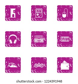 Game controller icons set. Grunge set of 9 game controller vector icons for web isolated on white background