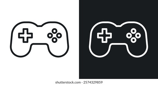 Game controller icons in thin black and white stroke liner style