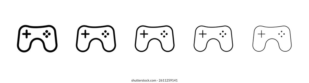 Game controller icons vector set in different stroke line style