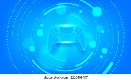 Game controller or joystick for game console on blue background.