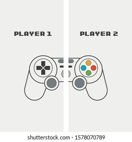 Game controller or joystick outline icon . Vector illustration with text player one and player two.