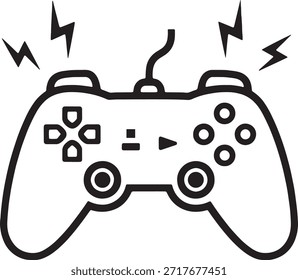 Icono de silueta de joystick de control de juego Icono de Vector de arte de línea mínima Consola de juego Logo de chispa eléctrica Signo de símbolo Contorno limpio Tecnología digital moderna de deportes electrónicos Jugar Diseño de dispositivo de entretenimiento