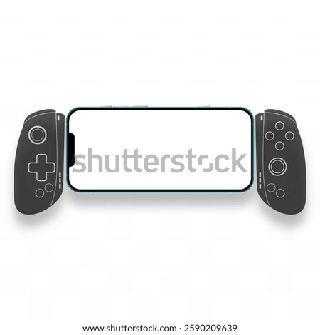 game controller and mobile phone on white background