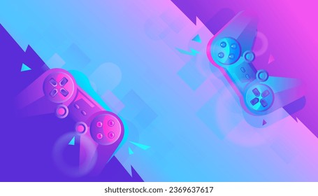 Game controller on neon abstract background. Futuristic gamepads. Video game concept