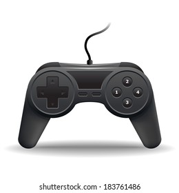 Game controller or game pad wired for computer and console video games icon isolated on white background. Vector illustration