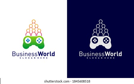 Game controller with People logo design vector, Game Play logo design template, Icon symbol