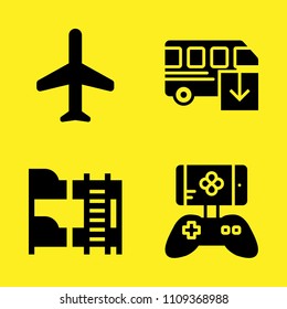 game controller, plane, bunk and bus vector icon set. Sample icons set for web and graphic design