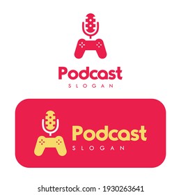 Game controller and podcast logo design template. podcast joystick vector concept design.