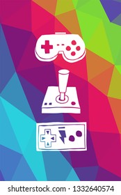 Game Controller Poster with Rainbow Color Polygon or Geometric for Geek Gamers. Vector Illustration for Graphic Design, E-sport, Shirt and more.