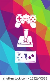 Game Controller Poster with Rainbow Color Polygon or Geometric for Geek Gamers. Vector Illustration for Graphic Design, E-sport, Shirt and more.