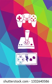 Game Controller Poster with Rainbow Color Polygon or Geometric for Geek Gamers. Vector Illustration for Graphic Design, E-sport, Shirt and more.