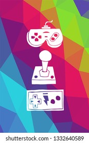 Game Controller Poster with Rainbow Color Polygon or Geometric for Geek Gamers. Vector Illustration for Graphic Design, E-sport, Shirt and more.