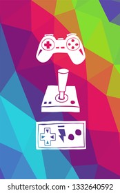 Game Controller Poster with Rainbow Color Polygon or Geometric for Geek Gamers. Vector Illustration for Graphic Design, E-sport, Shirt and more.