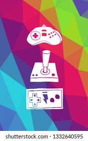 Game Controller Poster with Rainbow Color Polygon or Geometric for Geek Gamers. Vector Illustration for Graphic Design, E-sport, Shirt and more.