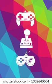 Game Controller Poster with Rainbow Color Polygon or Geometric for Geek Gamers. Vector Illustration for Graphic Design, E-sport, Shirt and more.