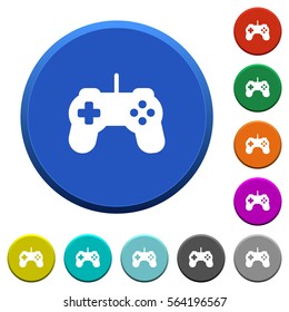Game controller round color beveled buttons with smooth surfaces and flat white icons