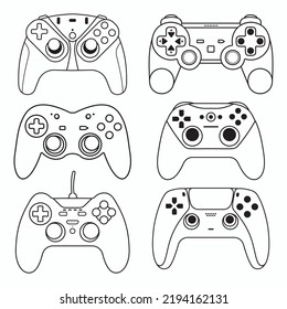 Game Controller Silhouette Outline, Game Console Collection Set