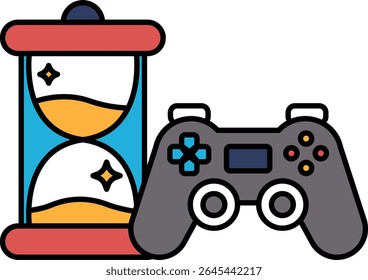 Um controlador de jogo fica ao lado de um relógio. O relógio está definido para a hora das 11:00