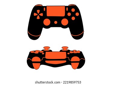 game controller vector icon. black and orange on a white background