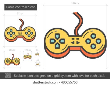 Game controller vector line icon isolated on white background. Game controller line icon for infographic, website or app. Scalable icon designed on a grid system.