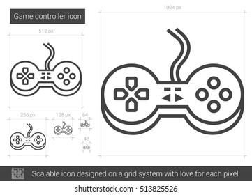 Game controller vector line icon isolated on white background. Game controller line icon for infographic, website or app. Scalable icon designed on a grid system.