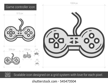 Game controller vector line icon isolated on white background. Game controller line icon for infographic, website or app. Scalable icon designed on a grid system.