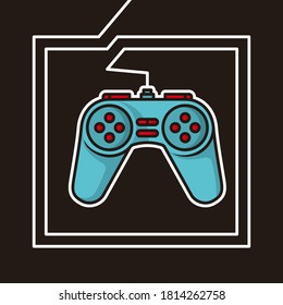 game controller with white cable border and black background illustration design vector poster
