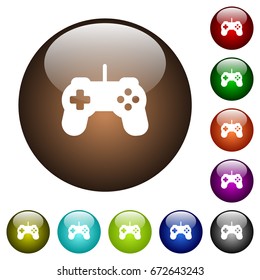 Game controller white icons on round color glass buttons