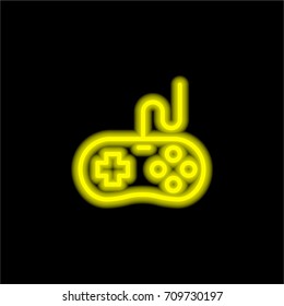 Game controller yellow glowing neon ui ux icon. Glowing sign logo vector