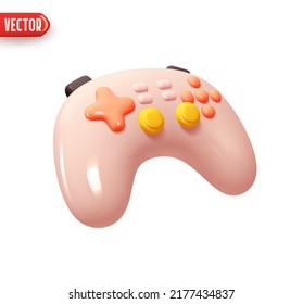 Game controllers gamepads. Modern game joystick. Realistic 3d design element In plastic cartoon style. Pink Icon isolated on white background. Vector illustration - Shutterstock ID 2177434837
