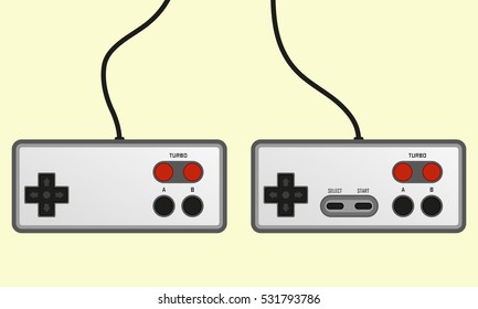 Game controllers. Retro video game controllers in flat style. Vector illustration.