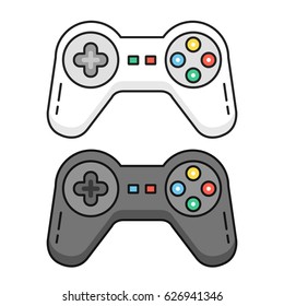 Controladores de jogo prontos. Jogadores em preto e branco. Conceito de contorno. Controladores de jogo de linha, contornos ícones gamepad isolados em fundo branco. Elementos gráficos de design plano. Ilustração vetorial