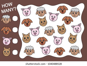 Game of counting how many animals. Mathematical game for children