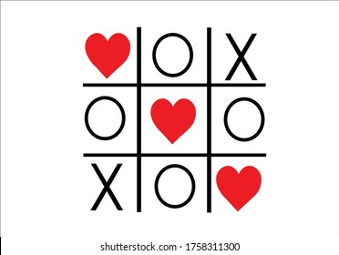 game with cross and red heart sign mark tic tac toe