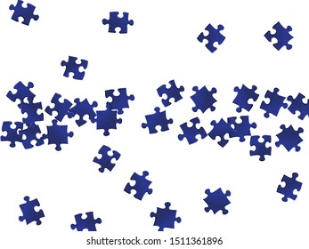 Game crux jigsaw puzzle dark blue parts vector illustration. Top view of puzzle pieces isolated on white. Challenge abstract concept. Jigsaw pieces clip art.