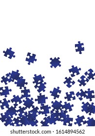 Game crux jigsaw puzzle dark blue parts vector illustration. Group of puzzle pieces isolated on white. Strategy abstract concept. Jigsaw pieces clip art.