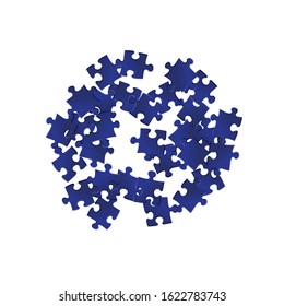 Game crux jigsaw puzzle dark blue parts vector illustration. Top view of puzzle pieces isolated on white. Success abstract concept. Kids building kit pattern.