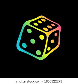 Game cub for board game in rainbow colors isolated on white background. The concept of fun table game, home comfort, cozy mood, free time, fun and holyday weekend, freelance.