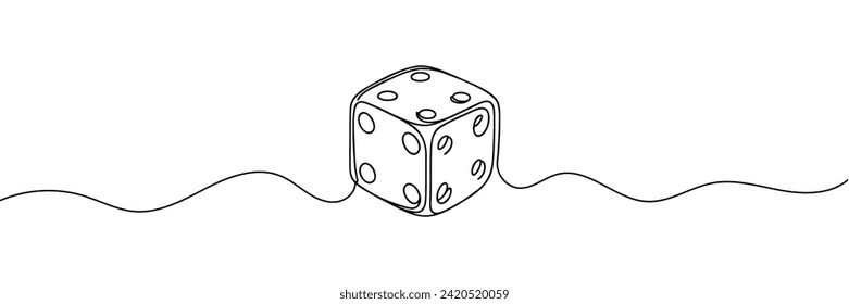 The game cube is drawn in one line. Continuous contour drawing of game cubes