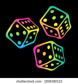 Game cubes for board game in rainbow colors isolated on white background. The concept of fun table game, home comfort, cozy mood, free time, fun and holyday weekand, freelance.